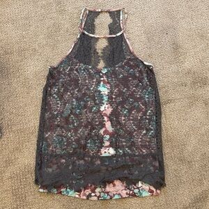 Anthropologie Postmark Sea Drift Lace Overlay Floral Tank